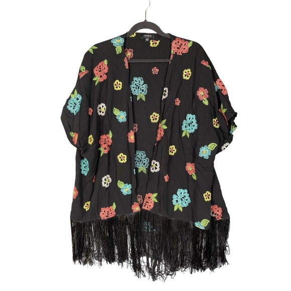 Torrid Womens Plus Size 2/3 Floral Fringe Floral Embroidered Kimono - Picture 1 of 10